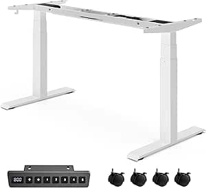 VASAGLE Electric Desk, Height Adjustable Desk Frame, Dual Motor, 3 Levels Telescopic Legs, 4 Height Memory Function, Cloud White LSD020W01